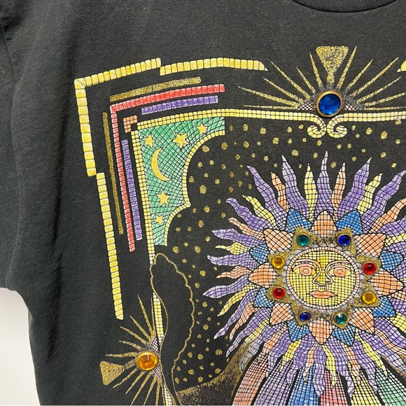 Black ✨ Vintage P.G.B. Rhinestone Art Tee – 90s Designer Celestial Sun Shirt ✨XL - Picture 8 of 10